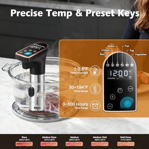 Image of 1300W Sous Vide Cooker, WIFI Sous Vide Machines for Beginner & Profession | IPX7 Waterproof, 6 One-Touch Presets, Precision Immersion Circulator, Quiet & Fast Heating, APP Recipes Timer
