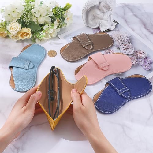 Image of CREATCABIN Leather Sunglasses Case Slim Glasses Case Portable Bag Pouch Lightweight Travel Eyeglasses Holder Cover Pouch with Soft Cleaning Cloth for Women Men Holiday Vacation 6.9x3.4 Inch Yellow