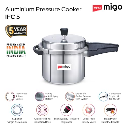 Impex 5 Litre Aluminium Pressure Cooker With Outer Lid | Induction And Gas Stove Compatible Pressure Cooker For Healthy Cooking | ISI Certified | 5... - Image 4