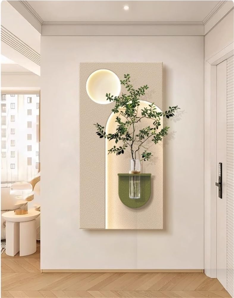 Colgante de Pared de Arenisca 3D con luz LED, Escultura artística, Elegante decoración para Espacios Modernos y Tradicionales (Verde, Grande)