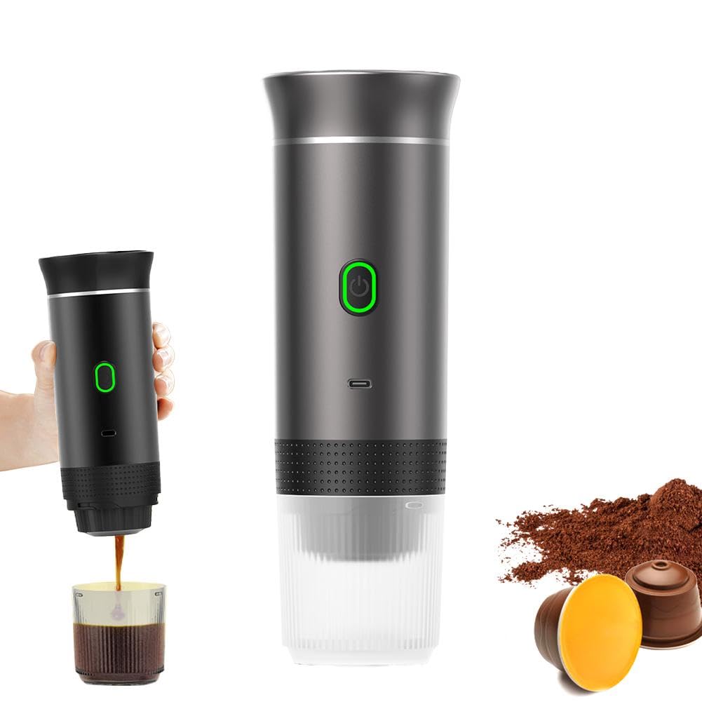 Máquina de café expreso portátil, autocalentamiento de 4 a 6 minutos, cafetera portátil 3 en 1, carga de tiempo lento, 50 cápsulas, para una pequeña