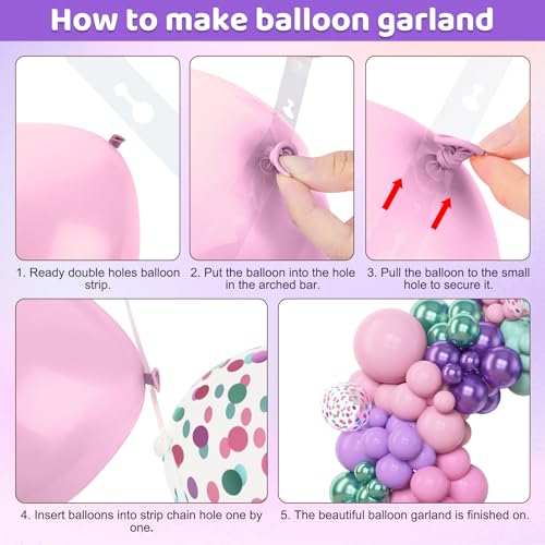 Image of Amandir 153pcs Mermaid Balloon Garland Arch Kit Different Sizes | 18 12 10 5 inch Purple Pink Green Latex Metallic Confetti Balloons for Girl Ocean Themed Party Decorations