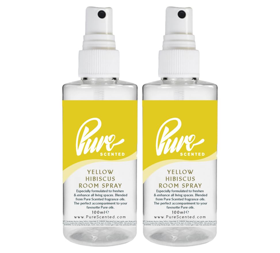 "Pure Scented 200ml Room & Fabric Sprays 2 x 100ml Suitable For Home, Car, Caravan, Work, Gym Bags, Odour Eliminators (2 x 100ml, Yellow Hibiscus)"