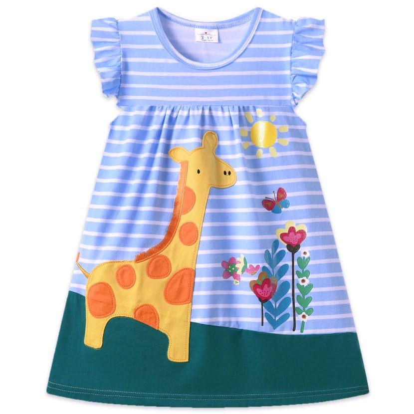 VIKITA Vestidos de verano de manga corta para niñas de 2 a 12 años, Azul-cielo, 6 años