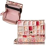 [リンレ] 財布 レディース コンパクト 3つ折り 小さい 折りたたみ財布 ミニ財布 折財布 大容量 レザー 本革 使いやすい ブランド エナメル ステンドグラス 母の日 プレゼント ギフト 専用箱付 (モルガナイトピンク)