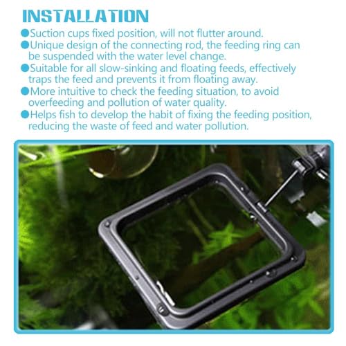 Image of Fish Feeding Ring, Fish Safe Floating Food Feeder Circle Blue, with Suction Cup Aquarium, Square and Round Shape Fish Tank Towels - for Guppy, Betta, Goldfish, Etc (1 Square)