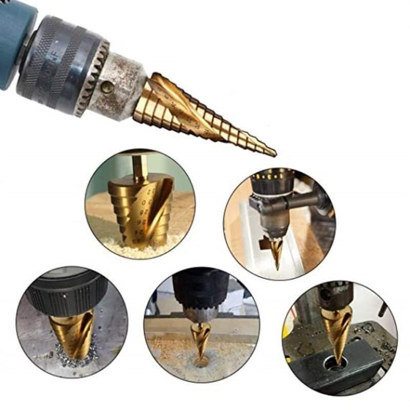 Wiertła do metalu, wiertła stopniowe z rowkiem spiralnym, 3 szt. 4-12 MM 4-20 MM 4-32 MM Zestaw wierteł stopniowych z łbem sześciokątnym, HSS Metal pokryty tytanem Frezy do otworów w drewnie Elektrona