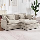 Tmsan 76.7' Deep Seat Cloud Loveseat Sofa Sectional Couch with Ottoman, Large 2 Seater Modular L Shaped Sofa, Comfy Chenille Love Seat for Living Room Bedroom Apartment Office, Light Coffee