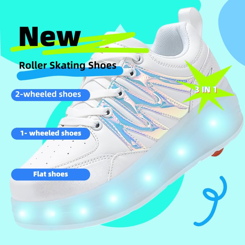 Kids Roller Shoes - Upgraded 4 Wheels 16 LED Colorful Model Rechargeable Boys Girls Sneaker Retractable Skateboarding Wheels Shoes for Beginner More Balanced Party Birthday Christmas Best Gift4