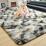 Noahas Large Fluffy 6x9 Area Rugs for Living Room Bedroom,Thick Shag Grey and Gold Throw Rug,Big Soft Shaggy Bedside Non-Slip Plush Dorm Nursery Kids Carpet