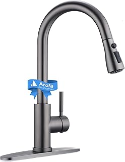 Black Stainless Kitchen Faucet, Arofa Gray Kitchen Faucet with Pull Down Sprayer Single Handle One Hole 3 Hole Commercial Rv Faucet for Kitchen Sink Gun Black