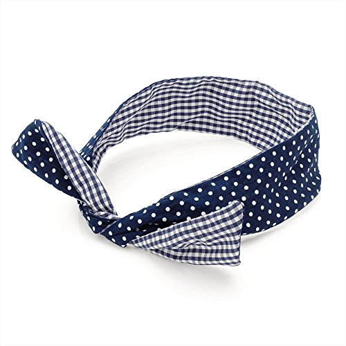 Polka Dot & Gingham Print Wire Head Scarf - Navy