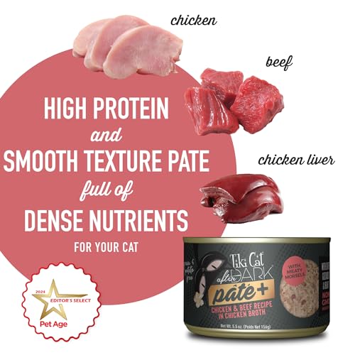 Image of Tiki Cat After Dark Pate+ Wet Cat Food, Chicken & Beef, 5.5 oz. Cans (Pack of 8) | Pate+ Formula with Chicken & Beef, High-protein Meals, 5.5 Oz. Cans, Pack of 8, 5.5 Oz. Cans (8 Pack)