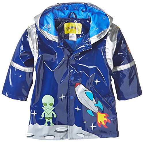 Blue Space Hero All-Weather Raincoat for Boys w/Fun Spaceship Pocket, Astronaut Helmet