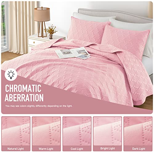 Lavsiry Queen Pink Quilt Bedding Set, Summer Lightweight Full Size Basket Pattern Bed Spread, Soft Microfiber Bedspread Coverlet Set For All Seasons - 3 Piece(1 Quilt, 2 Pillow Shams) #TOP6