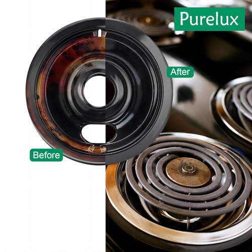 Purelux Electric Range Drip Pans Replacement for GE or Hotpoint Stove, Porcelain Enameled Black Finish 4 Pieces Pack ( Two 8" and Two 6") by Purelux - Used condition - Image 7