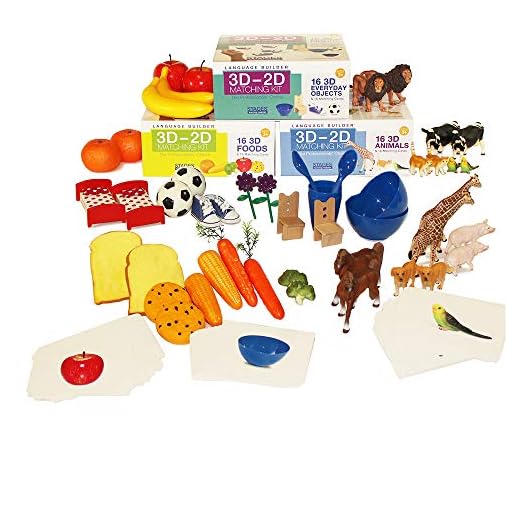 Stages Learning Materials Language Builder 3D- 2D Noun Flash Cards and Realistic Toy Figures Vocabulary Autism Learning Products for ABA Therapy and Speech Articulation