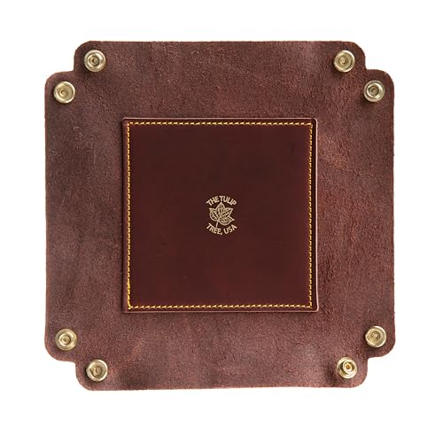 USA Handmade Premium Leather Valet Tray, Folds Flat! Dice Rolling Basket and Organizer with Brass Snaps (Burgundy Gold, Medium) by THE TULIP TREE, USA - Image 2