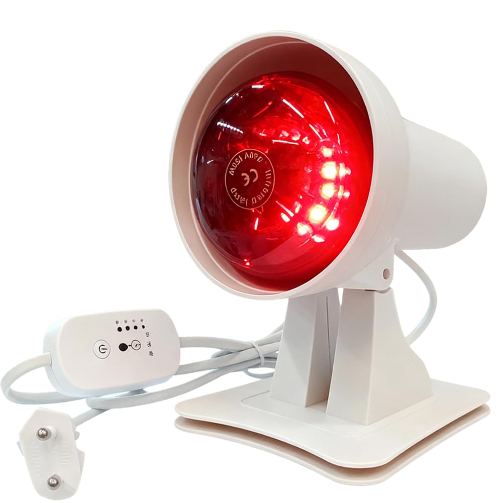 Zinueen Infrarotlampe 150W, Rotlichtlampe Wärmelampe mit Timer & Einstellbarer Temperatur, Rotlichtlampe Therapie für Gesicht & Körper, Tiefenwärme gegen Muskelermüdung, Einstellbarer Winkel
