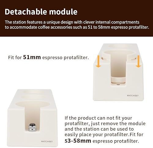 Miniatura 5 de watchget Estación de calibración de espresso, caja organizadora de plástico para portafiltros de 51542.283 in, accesorios de distribuidor y barista,
