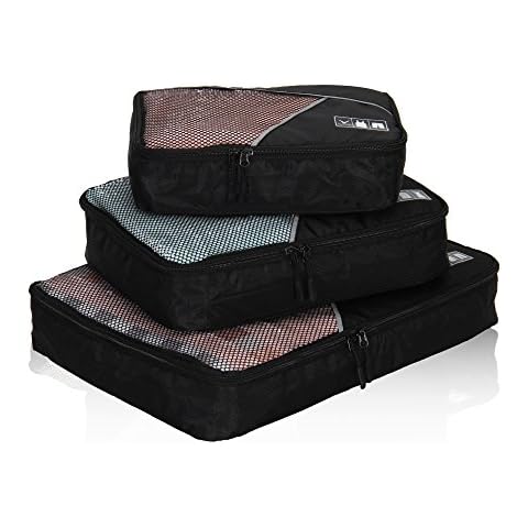 Hynes Eagle 3 Pieces Packing Cubes Set Travel Luggage Organizer Bag Black Cover