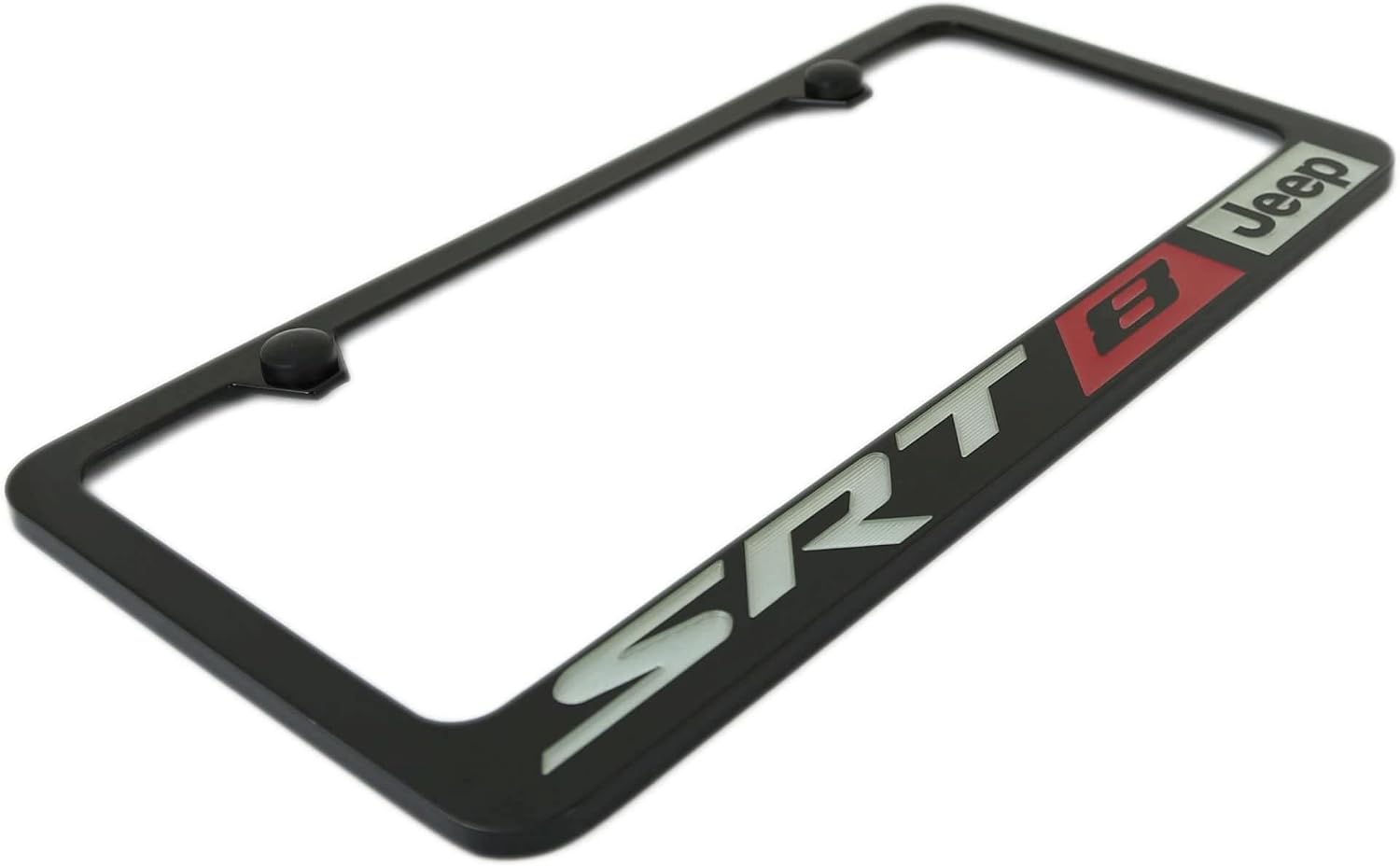 Jeep Red SRT-8 Black Coated Metal License Plate Frame Holder