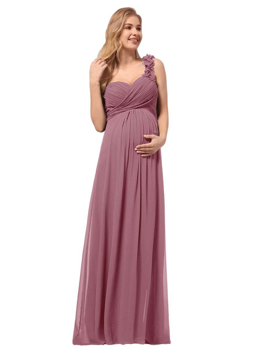 Ever-Pretty Robe de Soirée Enceinte Shooting Photo Seule Épaule Femme Longue Plissée Maternité Mousseline Une Bretelle Fleurs 09768-YF