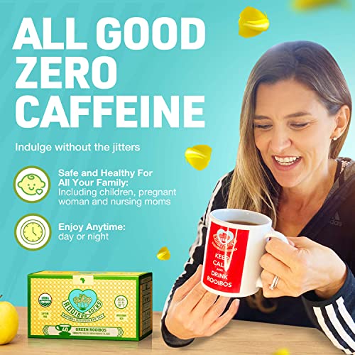 Caffeine Free Green Rooibos Tea Organic 40 Decaf Green Tea Bags – Naturally Sweet Herbal Tea Rich In Antioxidants - Safe For Pregnant Women - Usda Organic Rooibos Tea, Lighter-Bodied Caffeine Free Tea #TOP4