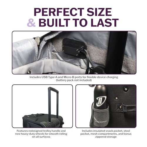 Dream Duffel Small Confetti Bag with Telescoping Garment Rack, USB Port, Insulated Pocket, Folding Stool Pocket, Limited Edition, Purple4