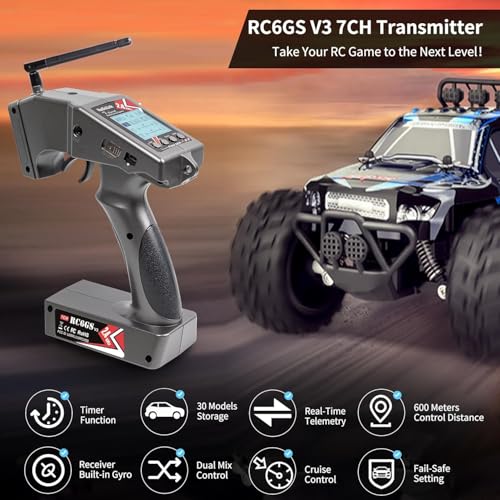 Radiolink RC6GS V3 7-Kanal-RC-Fernsteuerung mit Empfänger-Set und R7FG-Gyro-Empfänger, 2,4-GHz-RC-Fernbedienung mit 600-m-Reichweite, RC-Fernbedienung mit und Empfänger-Set für RC-Autos/Boote