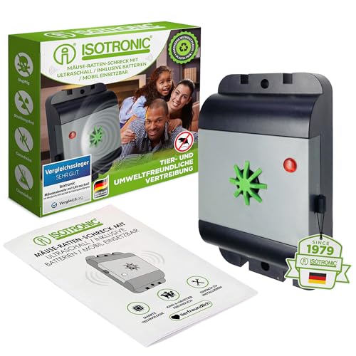 ISOTRONIC Mäuseabwehr/Rattenabwehr mit Ultraschall, Schädlingsvertreiber elektronisch für Haus, Keller, Garten, Mäuse und Ratten vertreiben ohne Chemie und Mäusefalle (1)