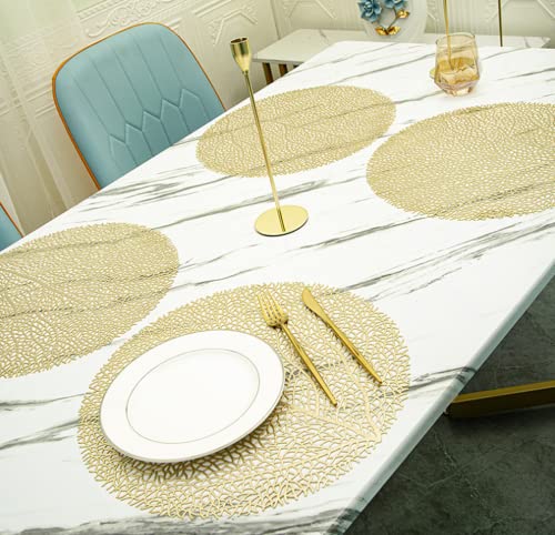Round Gold Placemats, 6 Pack Decorative Placemats Round Placemat PVC Placemats Hollow Table Place Mats Washable for Dining Table (Gold) - Image 2