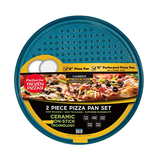 casaWare 2pc 12-inch Ultimate Pizza Pan Set, Nonstick, Ceramic Coated, (1) Solid, (1) Perforated (Blue Granite) by casaWare - Image 2