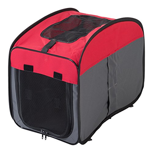 Iris Ohyama, Bolsa, Caseta, Transportín de tela plegable, 2 aberturas con cremallera, Correa el hombro y asas, Ventilación óptima, perros y gatos, DCC1143C S, Rojo