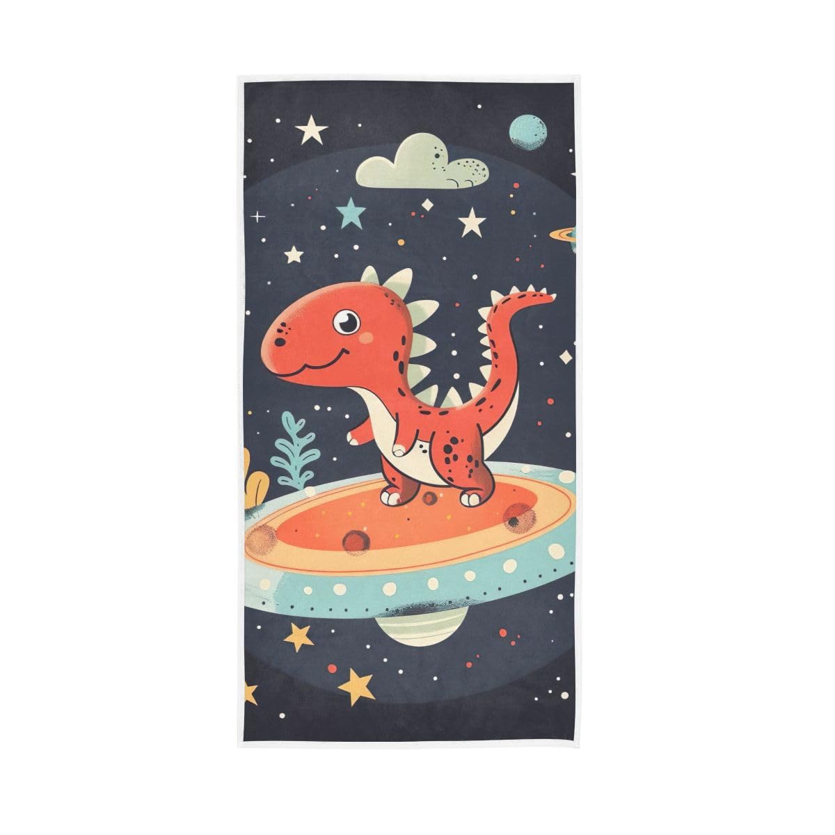 HUYGD Red Dinosaur Flying in Space Hand Towels, Lightweight Towels for Bathroom, Gym, Hotel, Spa 15 x 30 Inches
