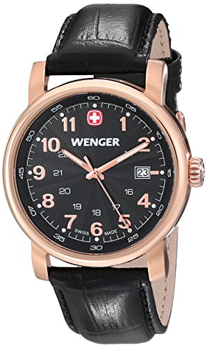 Wenger Urban Classic PVD Men's Quartz Watch with Black Dial Analogue Display and Black Leather Strap 011041108