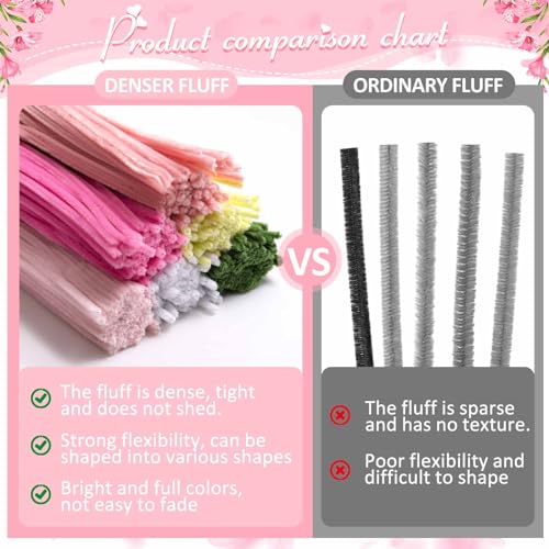 Image of Peryiter 500pcs Pipe Cleaner Craft Pack, Pink Flower, 12 Inch