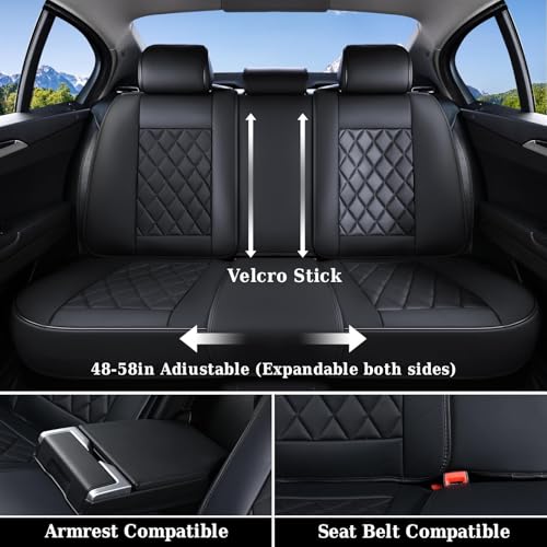 Image of Coverado Car Seat Covers Full Set, Front and Back Seat Covers for Cars, Luxury Faux Leather Waterproof Seat Covers, Black Car Seat Covers, Car Seat Protector Accessories Universal Fit Most Vehicles