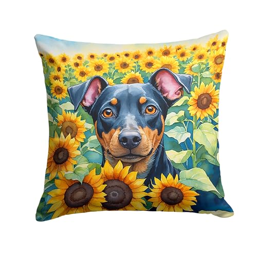 Caroline's Treasures in Sunflowers Throw Pillow, 18Hx18W, Manchester Terrier 6119