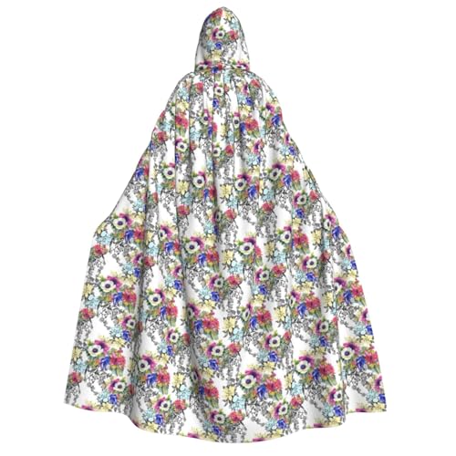Cape de cosplay unisexe 190 cm avec capuche imprimé jardin vif