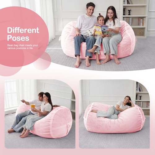 Image of 4FT Bean Bag Chair 4'Big Bean Bag Chairs with Adults, Large Beanbag Chair | Bean bag Lounger with Machine Washable Cover Dutch Velvet Fabric, Comfy Chairs for Living Room Bedroom Dorm, Pink
