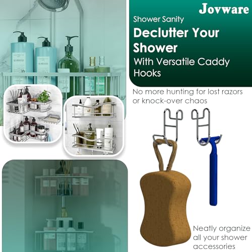 Image of Shower Caddy Hooks, Razor Hanger for Shelf and Loofah (Silver - 1 Closed 1 Open)