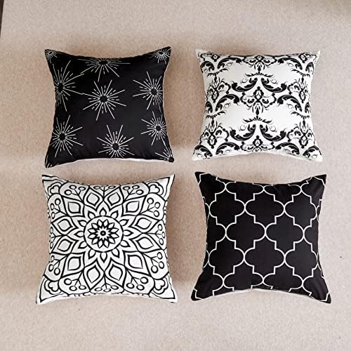 Alishomtll Geometric Cushion Covers Soft Pillow Covers Polyester with Zip 16 x 16 inch Decorative Throw Pillow Case for Bedroom Sofa Garden Set of 4, Black (40x40 cm)