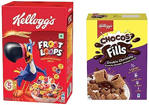 Image of Kellogg's Chocos Fills, Double Chocolaty, Anytime Snack, 250G & New Kellogg's Froot Loops, Crunchy Multigrain Breakfast Cereal, Mixed Fruit Flavo, 285G Pack
