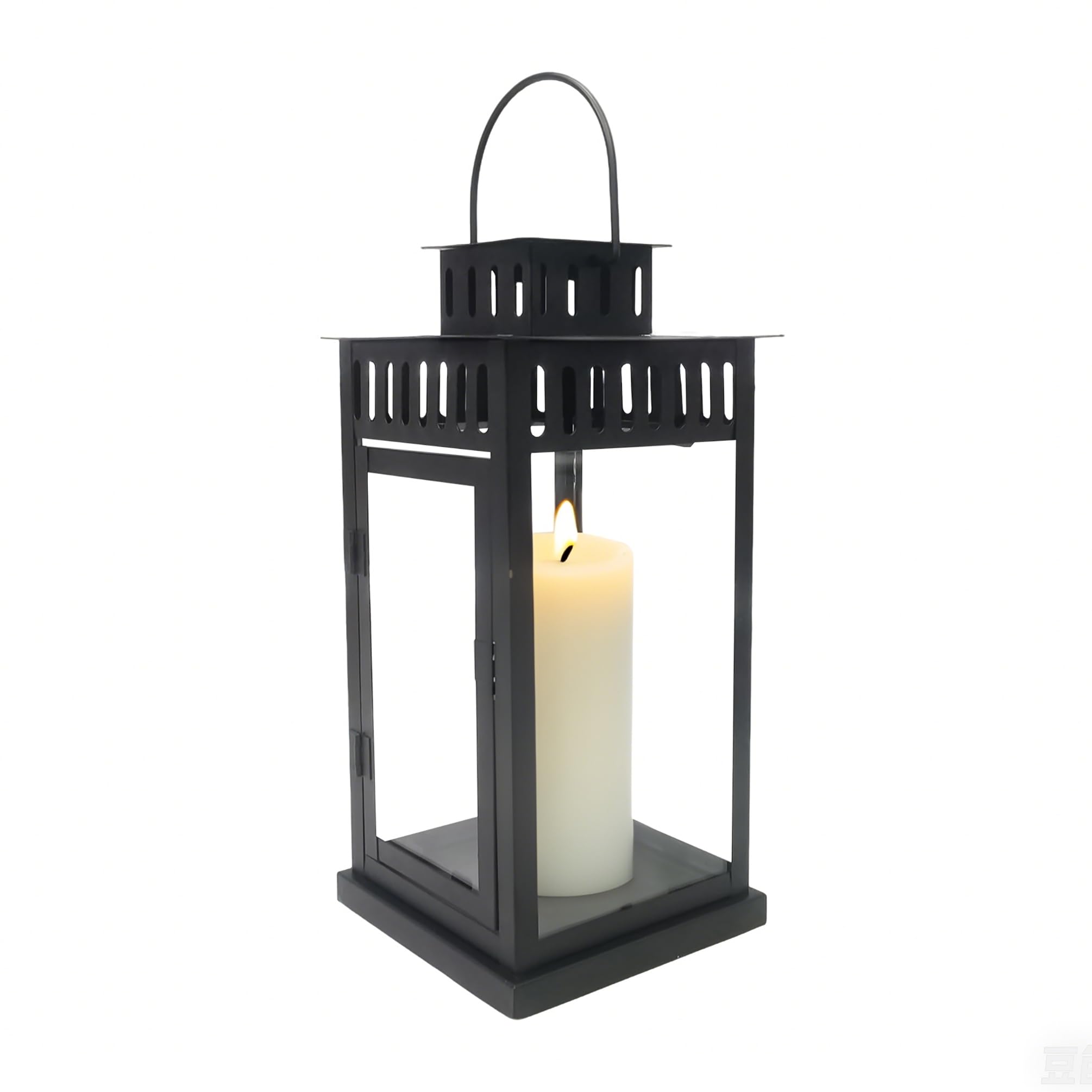 FixtureDisplays 5 5X5 5X11 Black Lantern Tempered Glass Panel Decorative Candle Lantern Indoor Hanging for Garage Outside Indoor