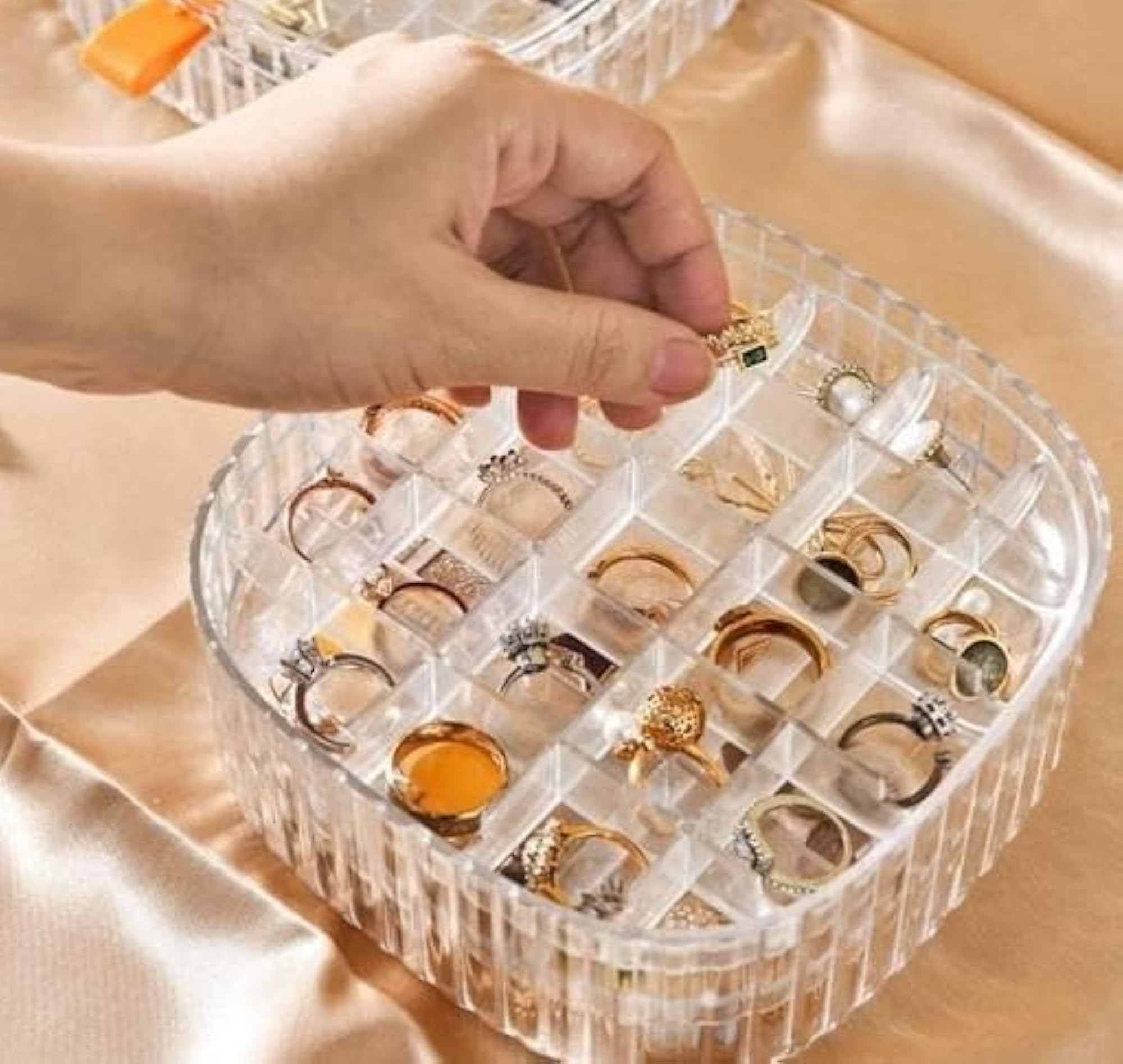 Transparent Multi-Section Jewellery Organizer Box with Removable Compartments