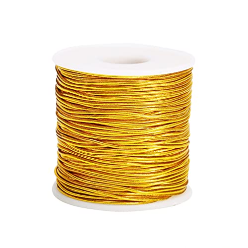 Metallic Stretch Elastic Ribbon Tinsel Cord Dreadlock Braiding Rope for Ornament Hanging Gift Wrapping, 1 mm 60 Yards (Gold)