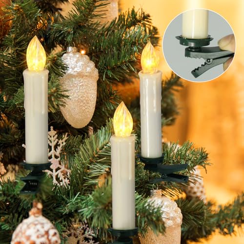 Image of PChero Window Candles Battery Operated with Timer Remote, 20 Pcs Christmas Flameless Candles, Waterproof Flickering Taper Candles for Window, Christmas Tree, Halloween Decor