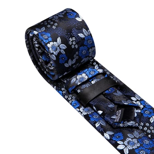 Image of Barry.Wang Men Tie Set Floral Paisley Silk Necktie Pocket Square Cufflinks Formal Wedding Party Business