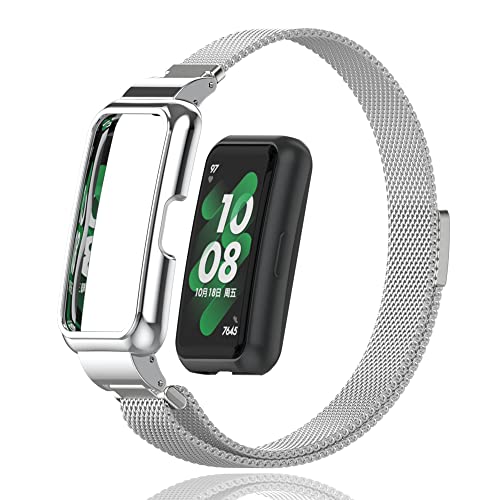 HchenH Correa Compatible con Huawei band 7/ Huawei Band 6 / Honor Band 6, Metal Pulsera de Repuesto Metal de Acero Inoxidable para Correas Huawei Band 7/ Huawei Band 6 / Honor Band 6 - Plata